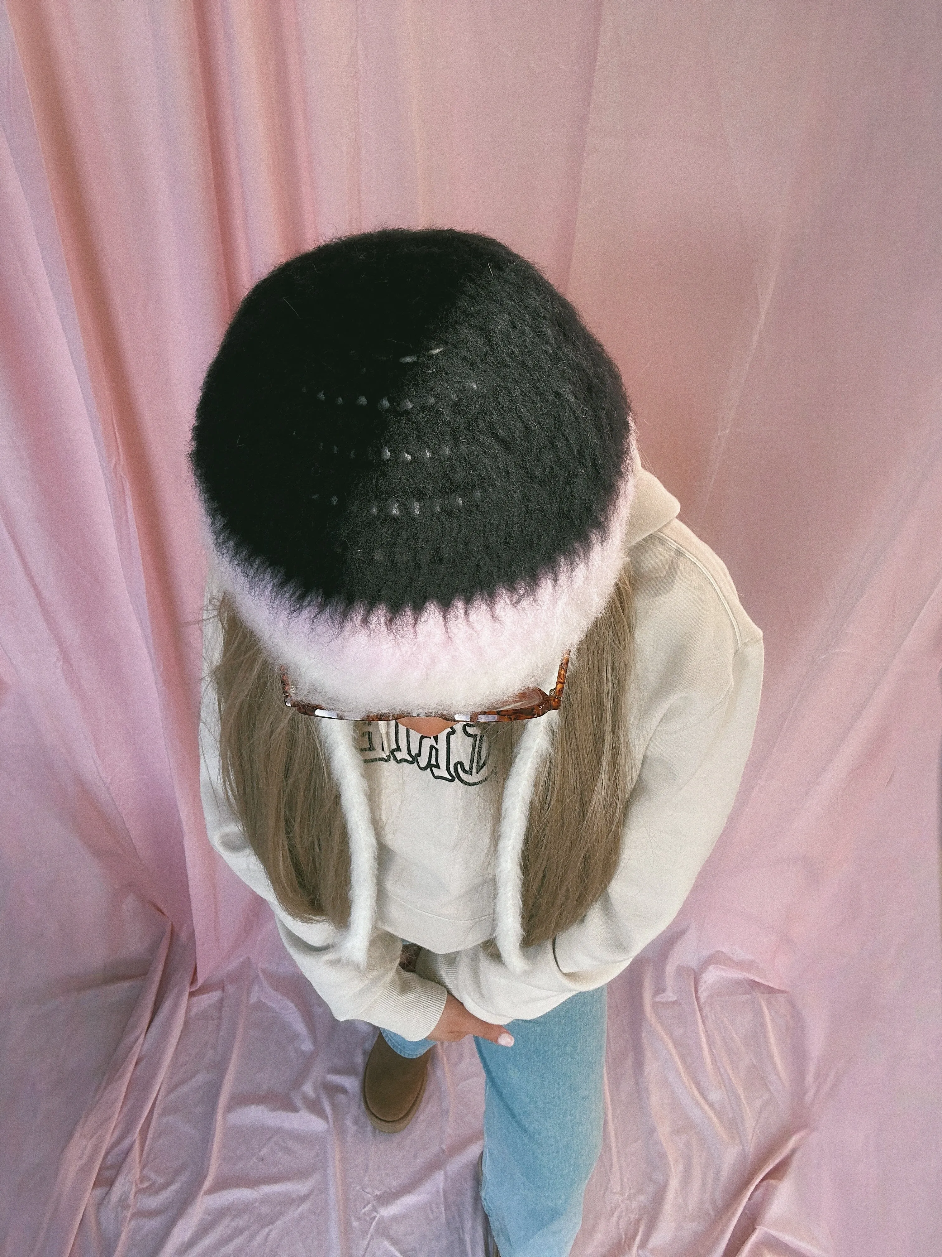 (1 Of 1) Black, Pink and Ivory Bonnet - READY TO SHIP