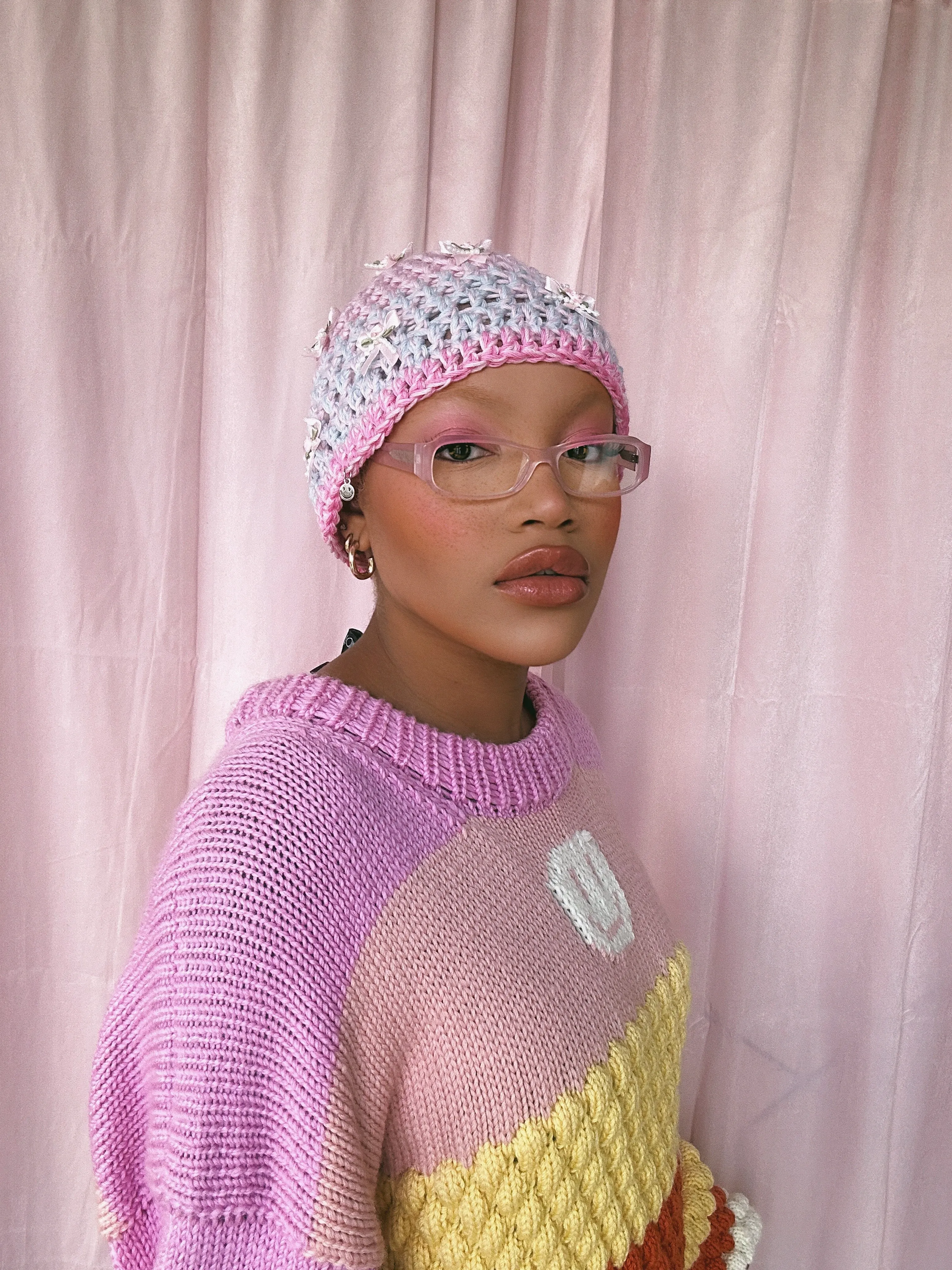 (1 Of 1) Pink and Blue Crochet Hat - READY TO SHIP