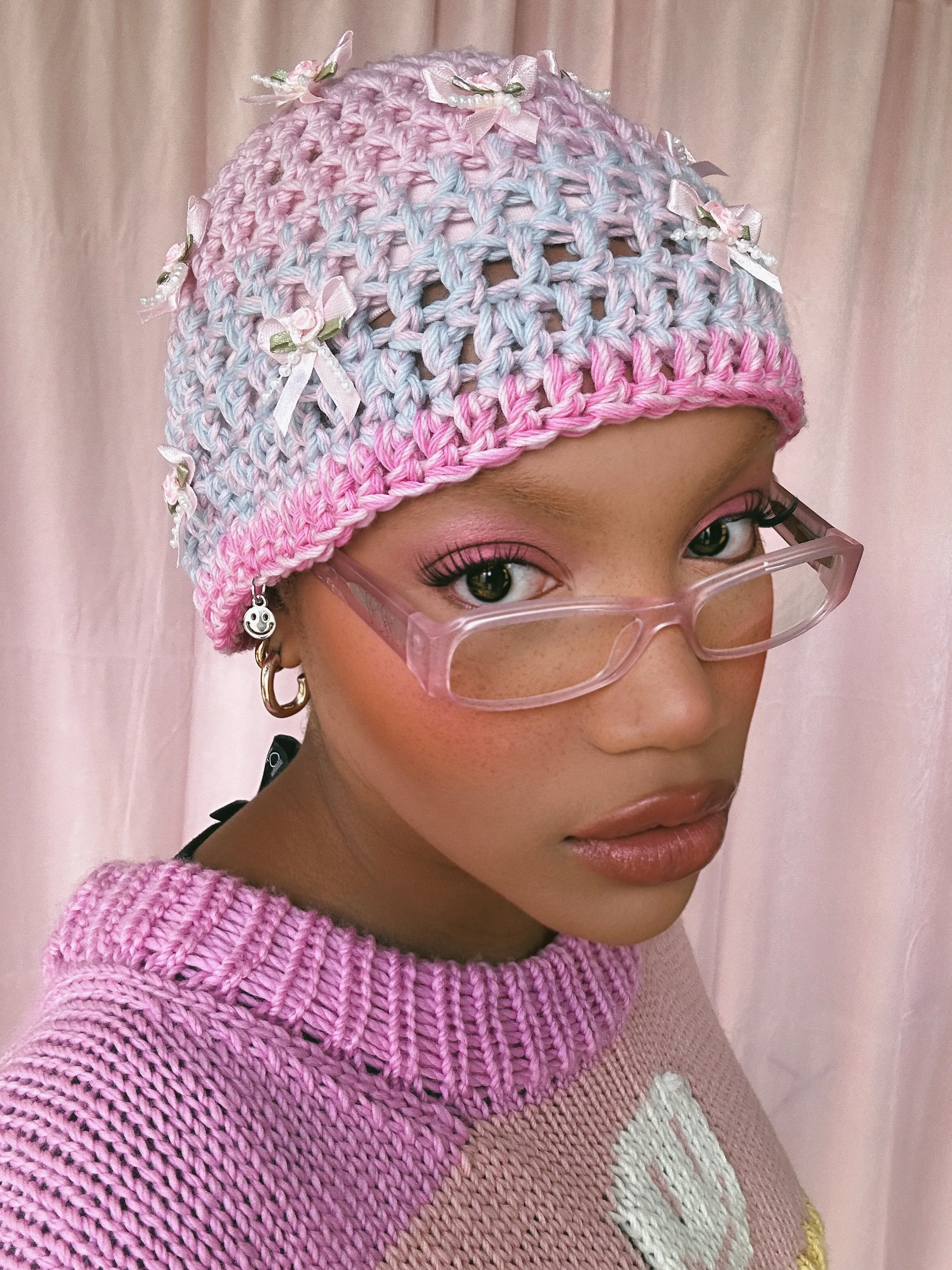 (1 Of 1) Pink and Blue Crochet Hat - READY TO SHIP