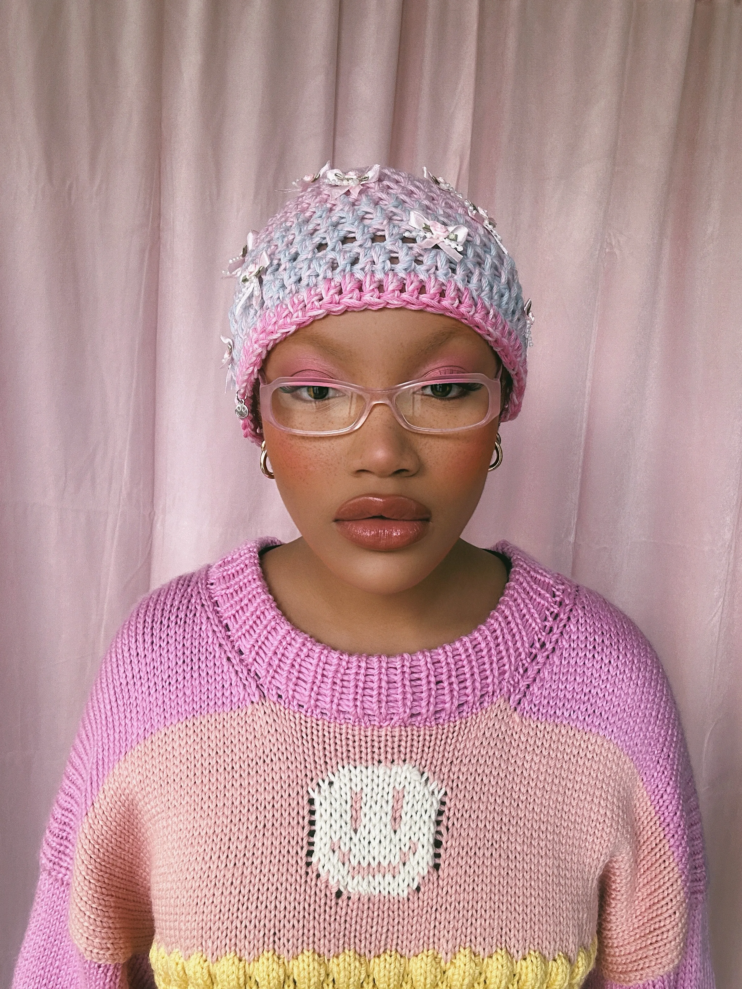 (1 Of 1) Pink and Blue Crochet Hat - READY TO SHIP