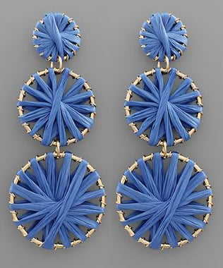 3-Tier Raffia Drop Earrings - Blue