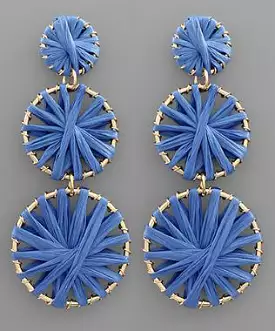 3-Tier Raffia Drop Earrings - Blue