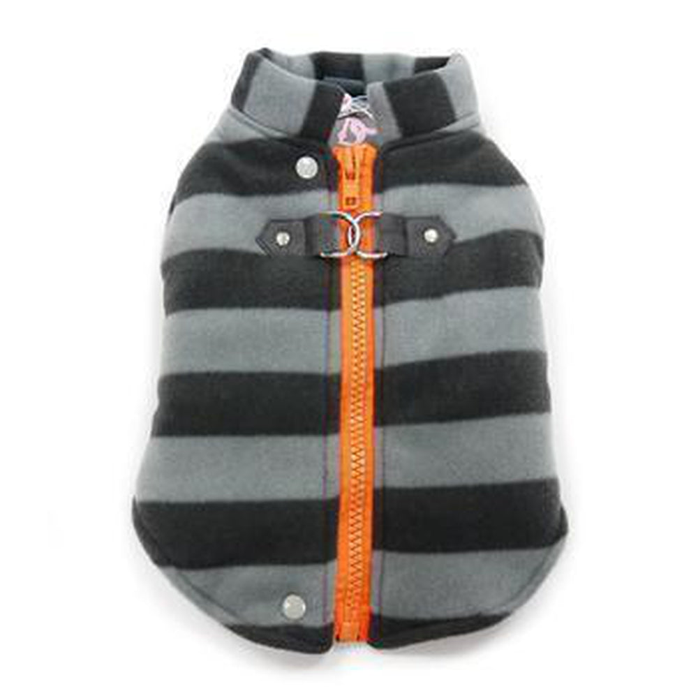 Active Fleece D-Ring Striped Dog Coat by Dogo - Gray