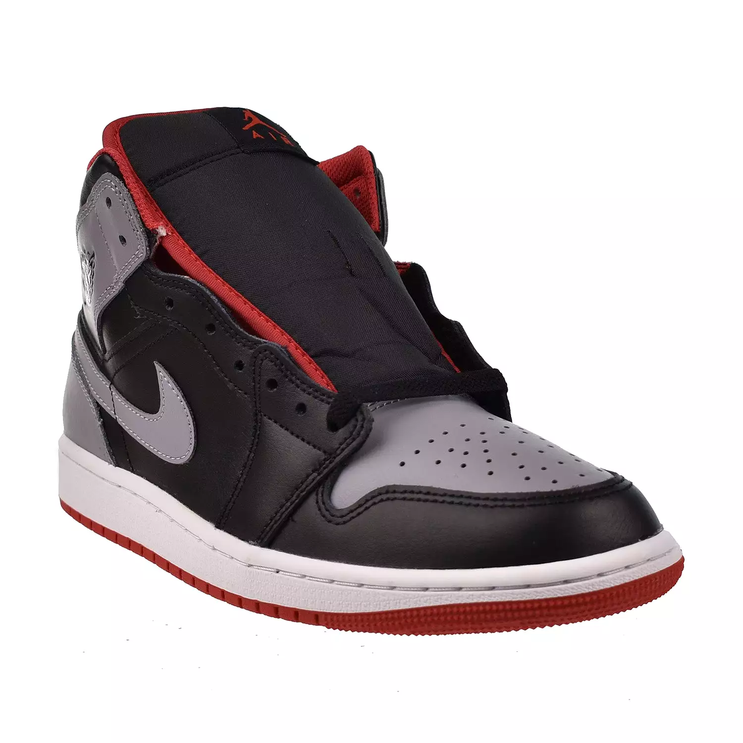 Air Jordan 1 Mid Men's Shoes Black-Cement Grey-Fire Red