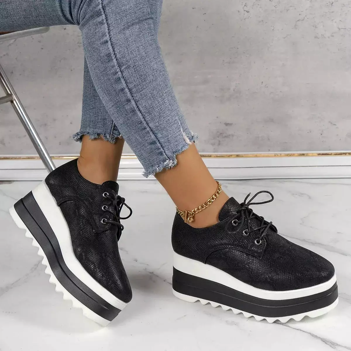 Ashore Shop New Women's Sneakers 2023 Fashion Lace Up Round Toe Platform Shoes for Women Outdoor Plus Size Wedge Casual Walking 