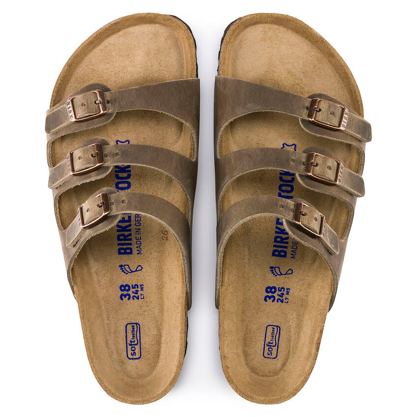 'Birkenstock USA' Women's Florida Soft Footbed Leather Sandal - Tobacco Brown