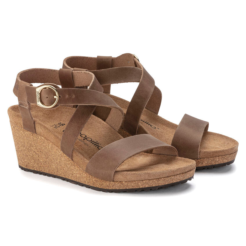 'Birkenstock USA' Women's Sibyl Ring-Buckle Oiled Leather Sandal - Cognac