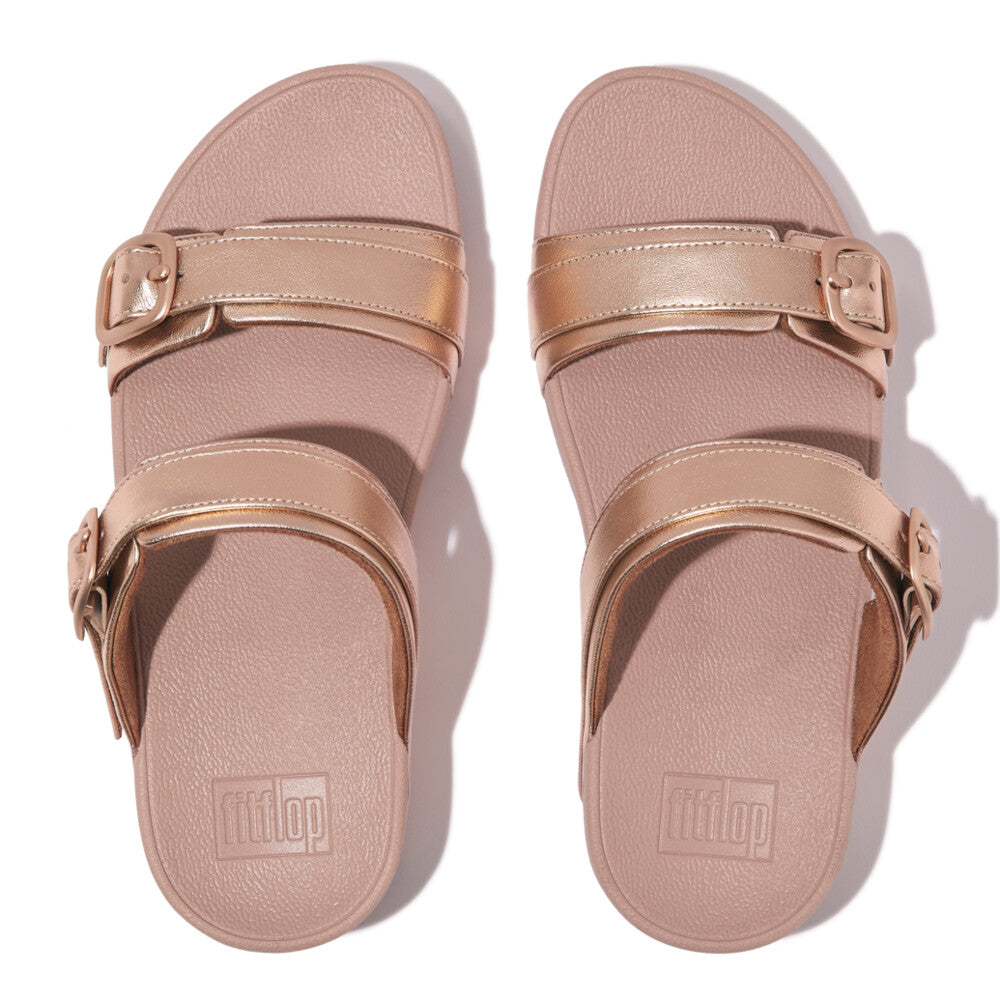 'FitFlop' Women's Adjustable Buckle Metallic Leather Slide Sandal - Rose Gold