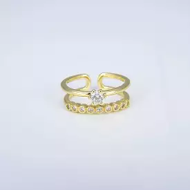 Gracie 18K Gold Round Cut CZ Double Band Open Ring