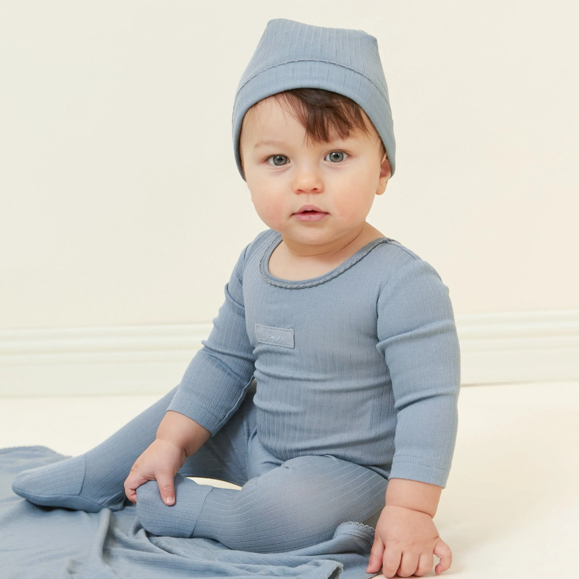 Kipp Baby Sage Twill Tape Stretchie and Beanie