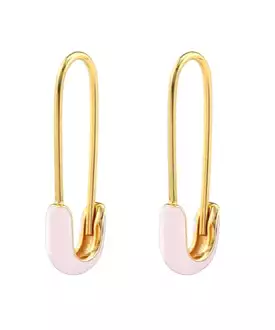 Kris Nations Safety Pin Enamel Hoop Earrings - Light Pink/Gold