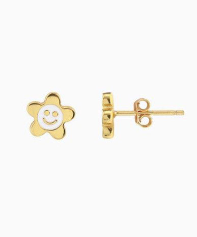 Kris Nations Smiley Daisy Enamel Stud Earrings - Gold