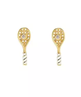 Kris Nations Tennis Racket Crystal and Pave Stud Earrings - Gold