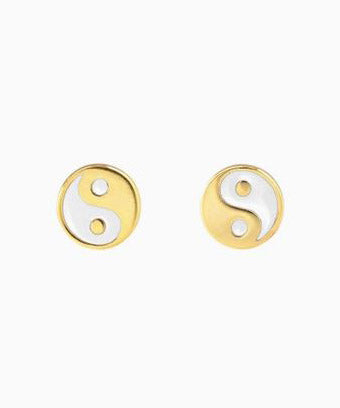 Kris Nations Yin and Yang Enamel Stud Earrings - White/Gold