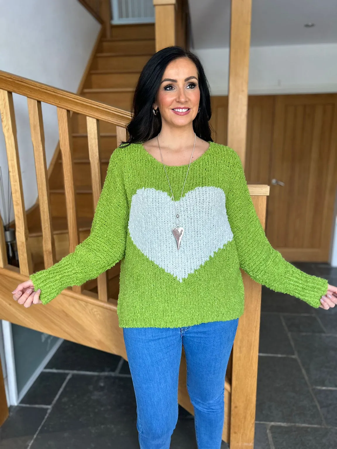 Lime Popcorn Heart Knit Julia