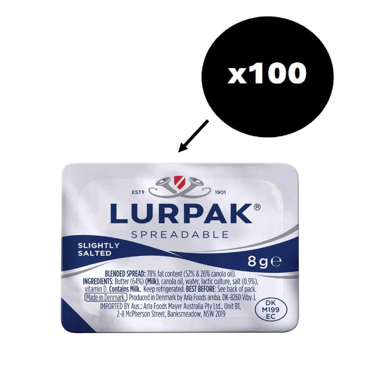 Lurpak Butter Spreadable Individual Portions 8g 100 Pack Carton Bulk Box