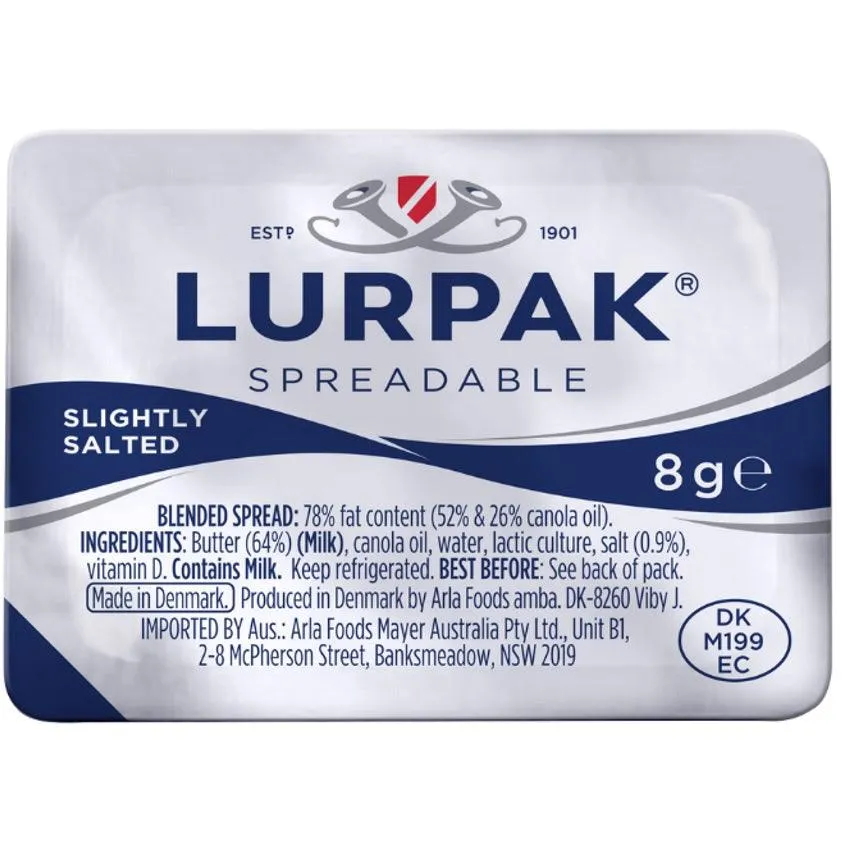 Lurpak Butter Spreadable Individual Portions 8g 100 Pack Carton Bulk Box