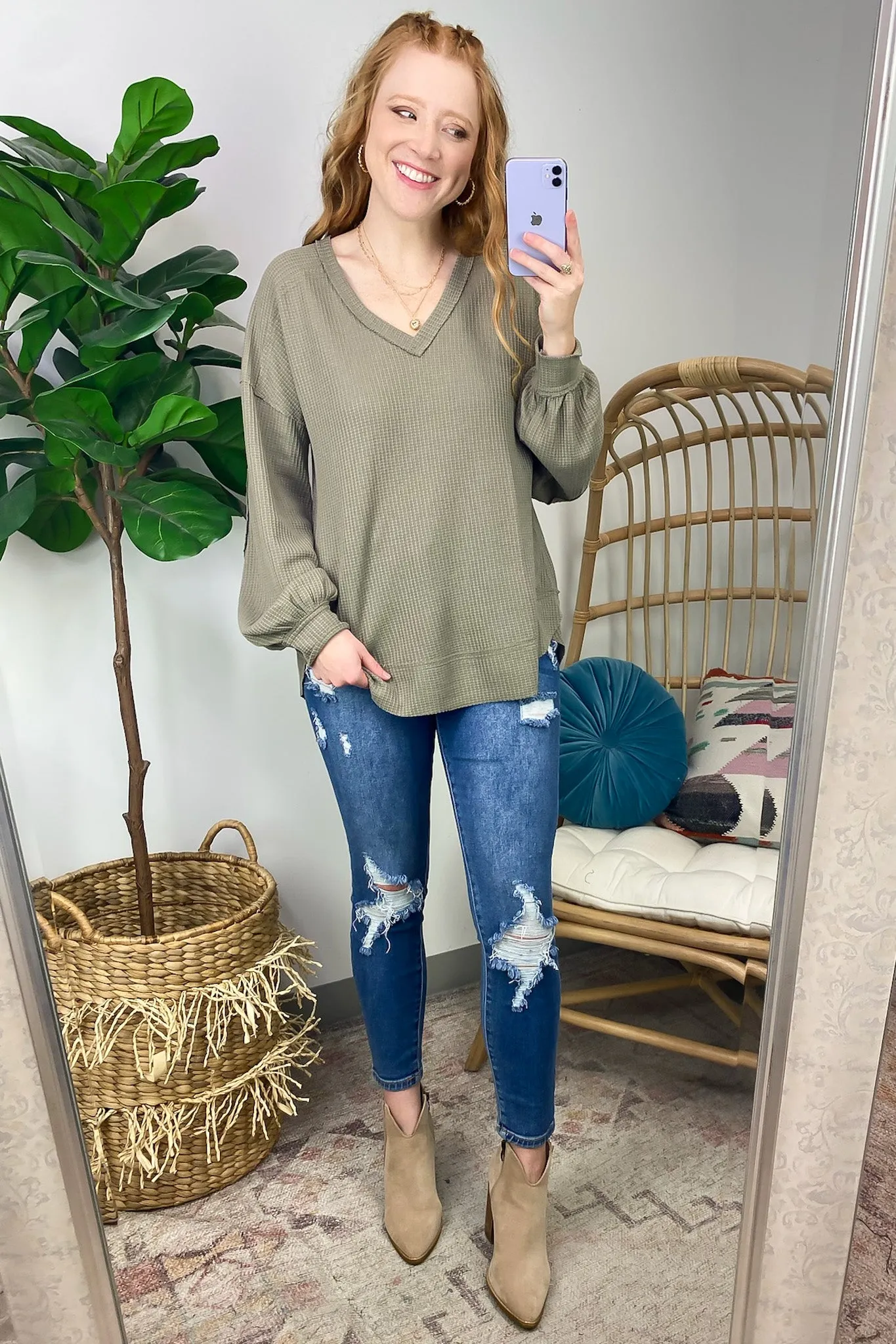 Marlenis Elbow Patched Casual Knit Top - FINAL SALE