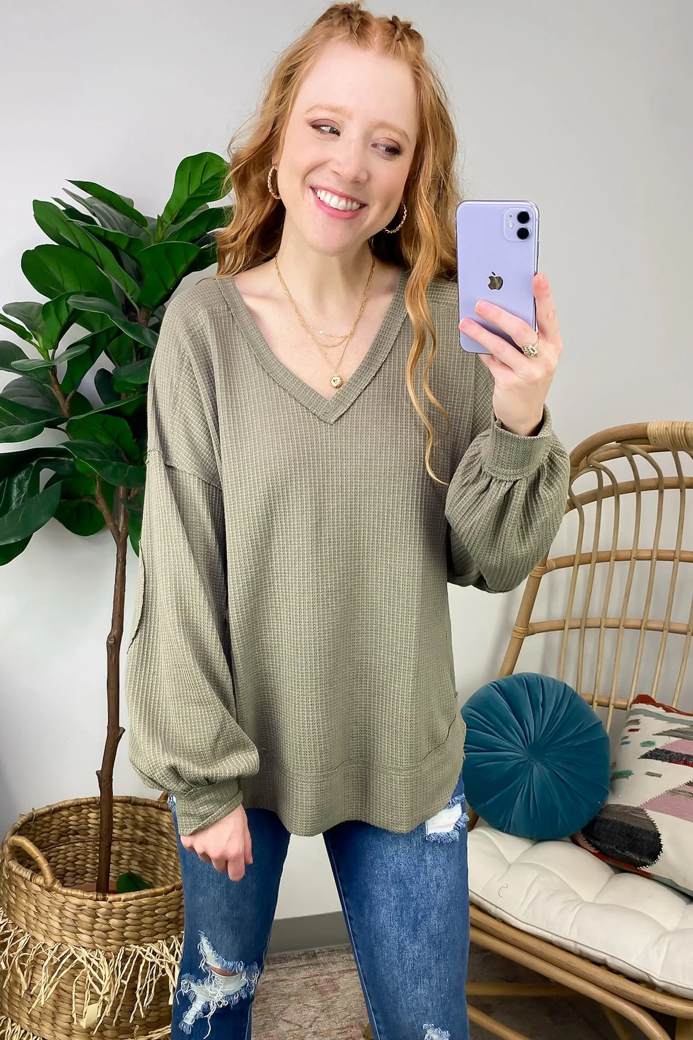 Marlenis Elbow Patched Casual Knit Top - FINAL SALE