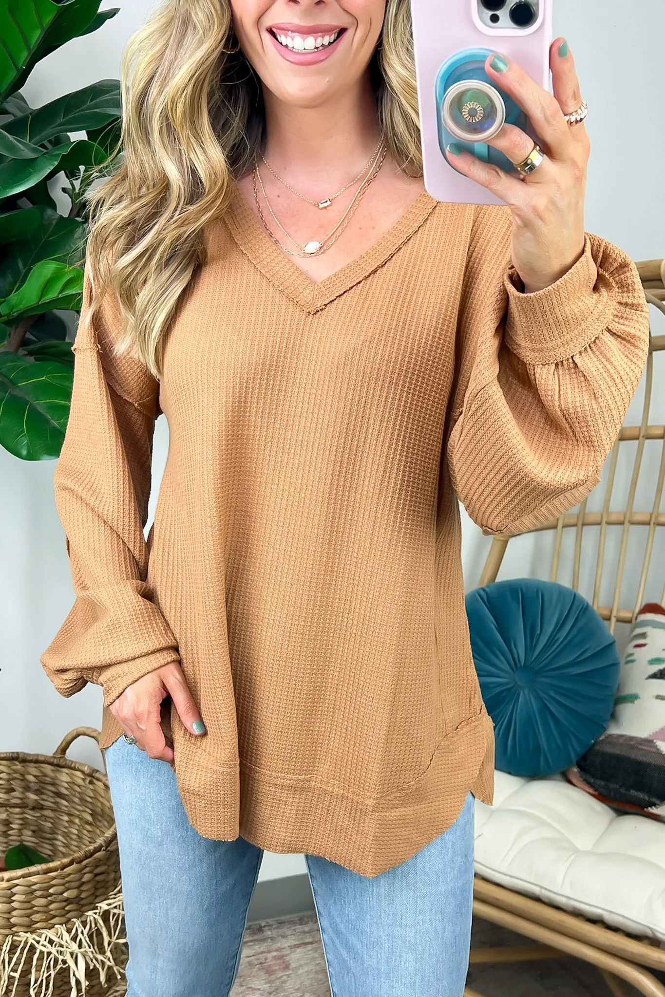 Marlenis Elbow Patched Casual Knit Top - FINAL SALE