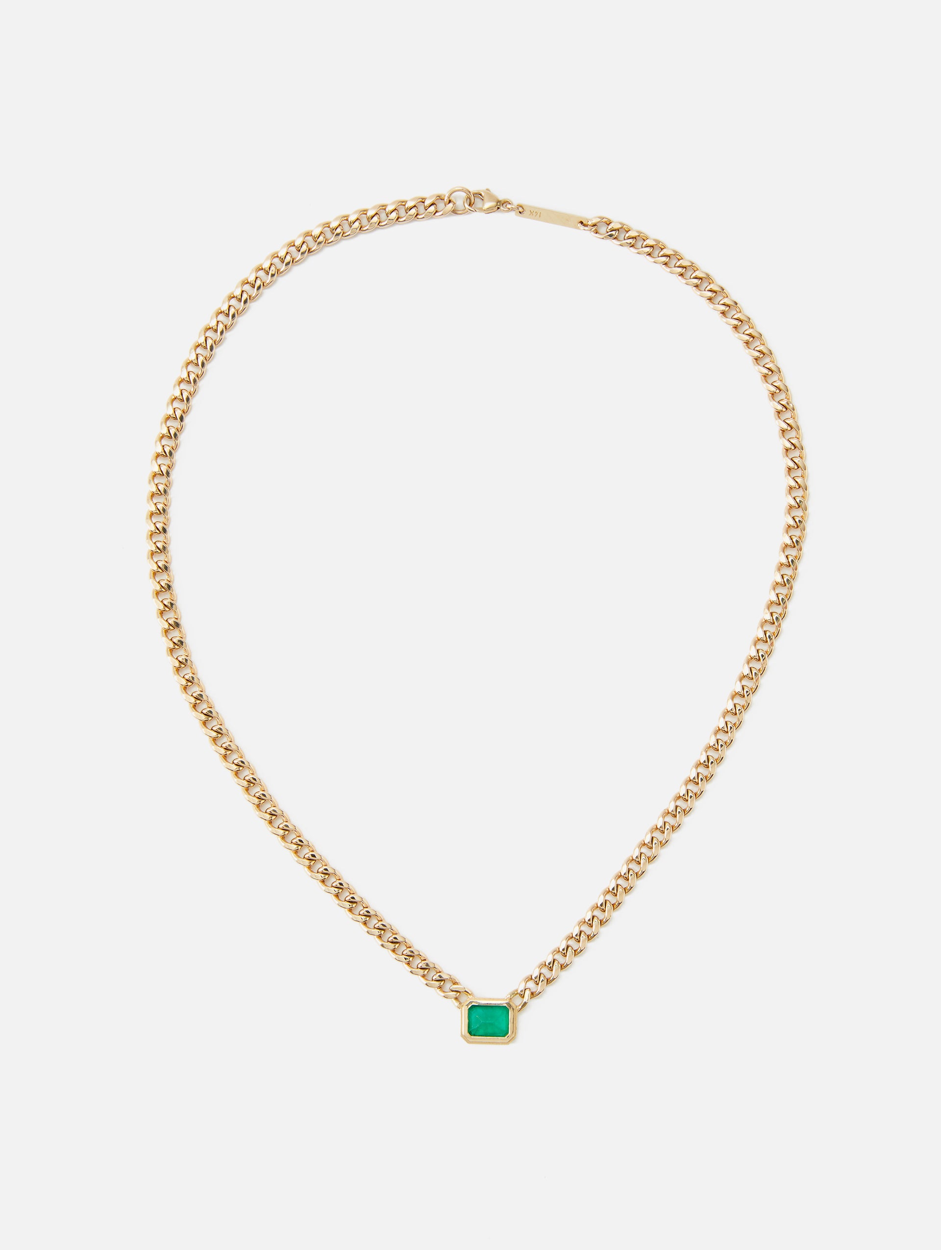 Medium Curb Chain Emerald Cut Emerald Bezel Necklace