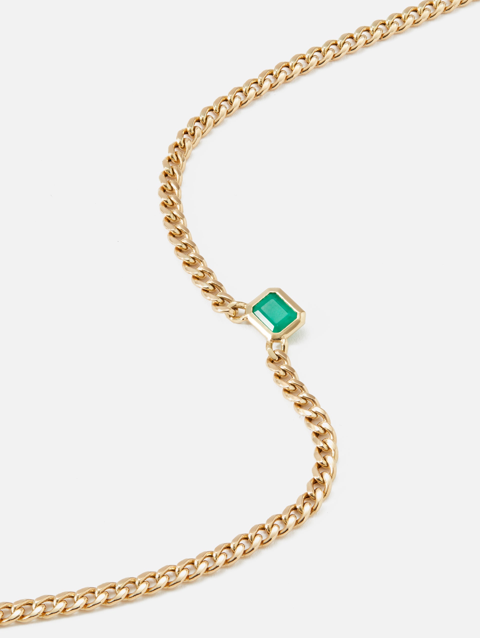 Medium Curb Chain Emerald Cut Emerald Bezel Necklace