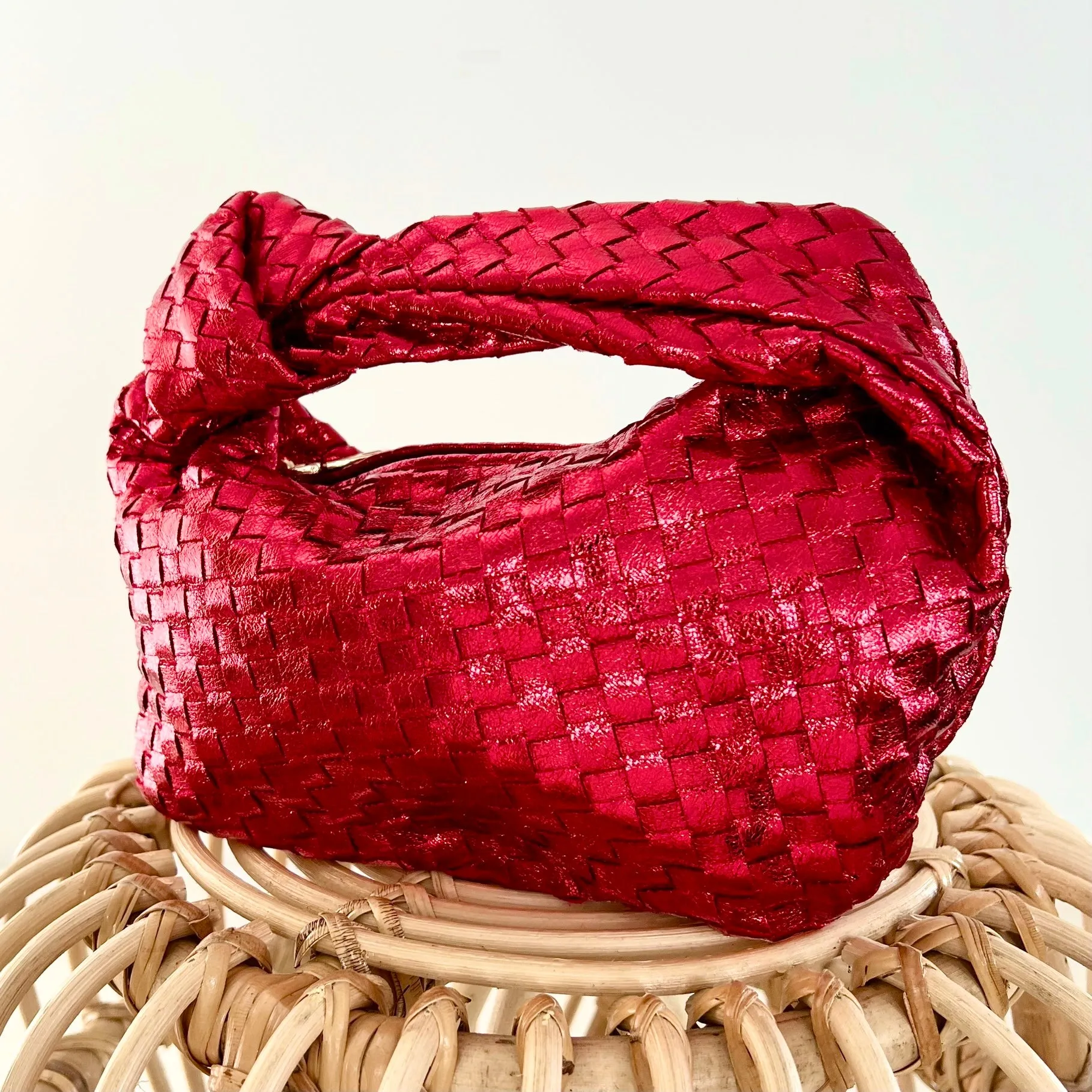 Mika Metallic Woven Bag - Ruby