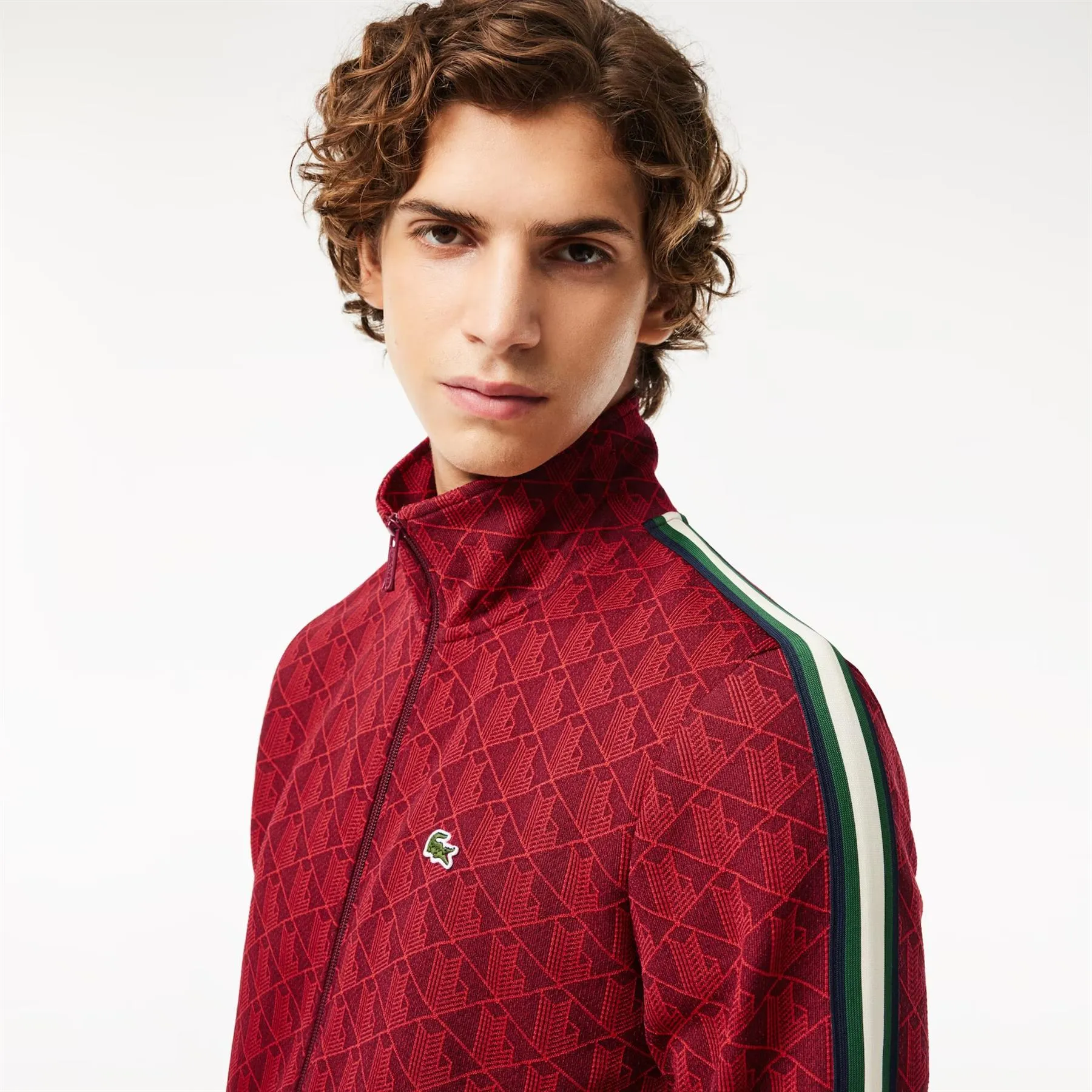 Paris Jacquard Monogram Full Zip Cotton Blend Mid Layer Red - AW23