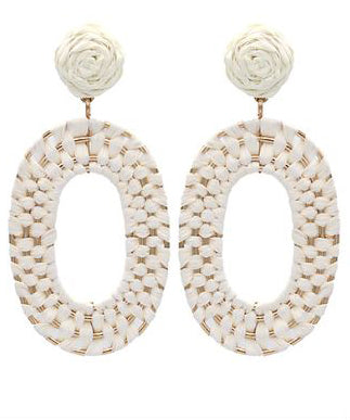 Raffia Braided Oval Earrings - Ivory