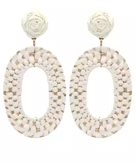 Raffia Braided Oval Earrings - Ivory