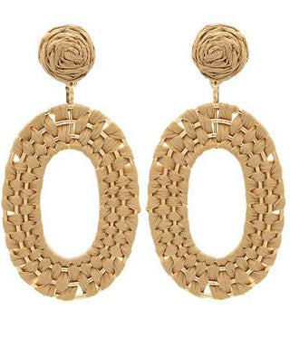 Raffia Braided Oval Earrings - Light Brown