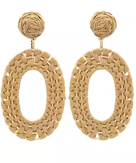 Raffia Braided Oval Earrings - Light Brown