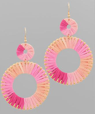 Raffia Open Round Earrings - Pink