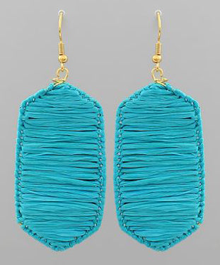 Raffia Wrapped Hexagon Earrings - Turquoise