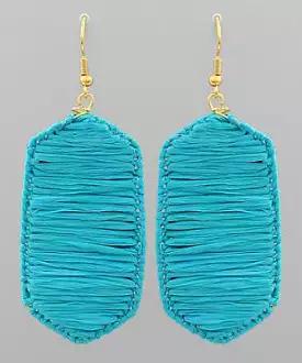 Raffia Wrapped Hexagon Earrings - Turquoise