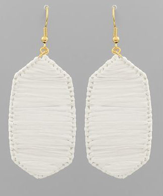 Raffia Wrapped Hexagon Earrings - White