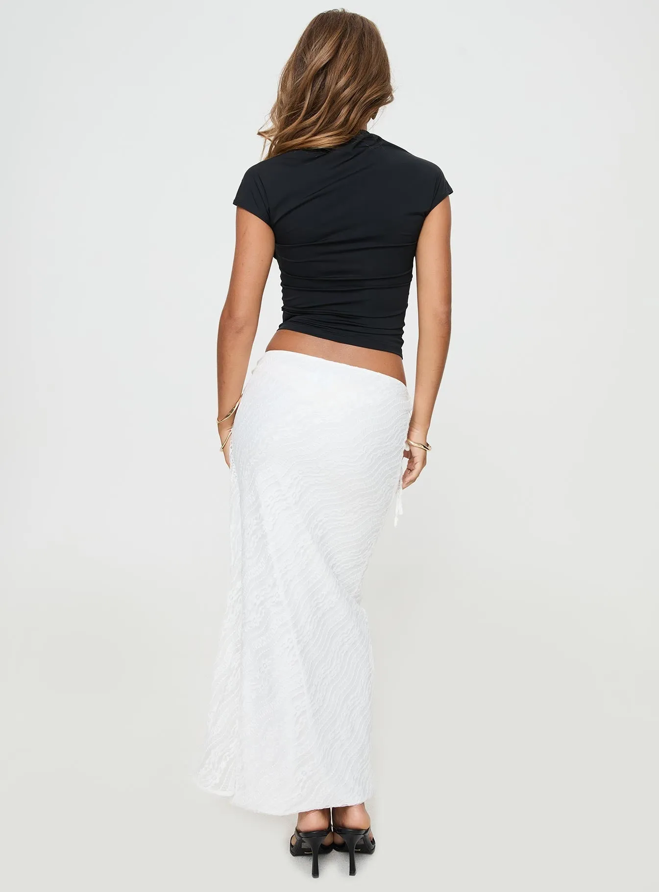 Ring Her Up Lace Wrap Maxi Skirt White