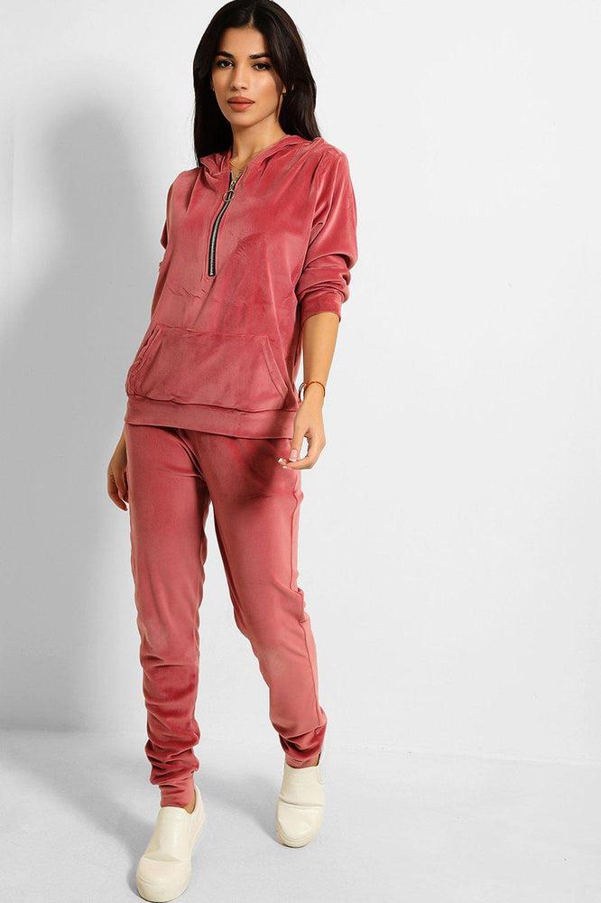 Ring Pull Zipper Front Velour Tracksuit