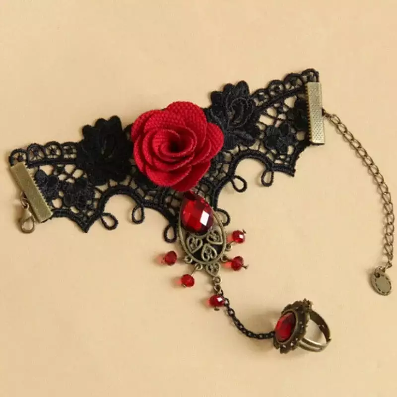 Rose Bracelets Steampunk Gothic Style Lace Bracelet Vampire Black Cosplay Costume Prop Ladies Bangles Jewelry