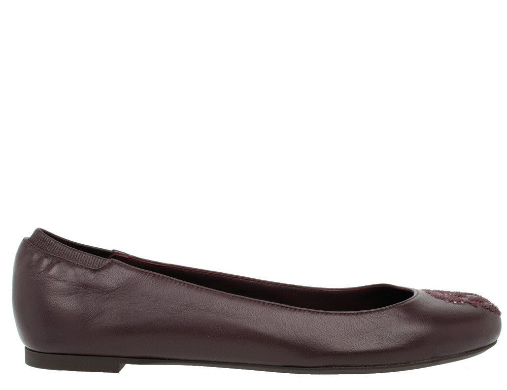 Sequin Skull Ballerina Flats, Oxblood