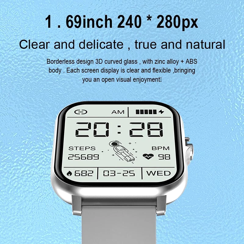 Smart Watch Bluetooth Call Dialing Information Push 1.69 Touch Screen Multi Sport Mode Weather Custom Dial Sports Bracelet