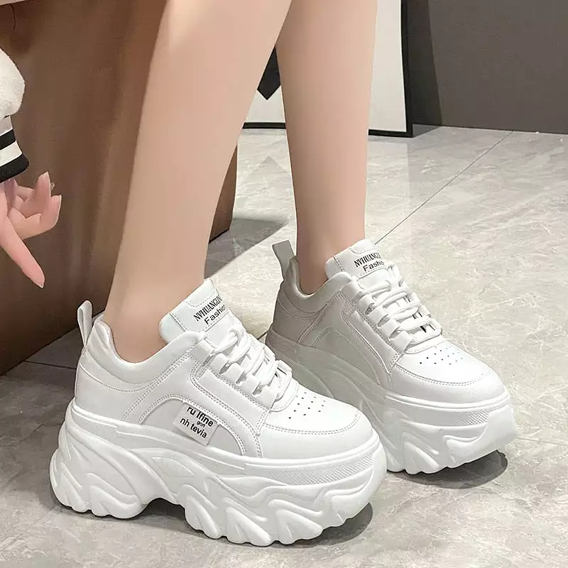 White Black Chunky Sneakers Women Spring Autumn Thick Bottom Dad Shoes Woman Fashion PU Leather Platform Sneakers Ladies