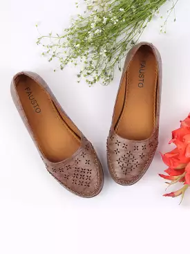 Women Brown Flat Slip On Ballerina