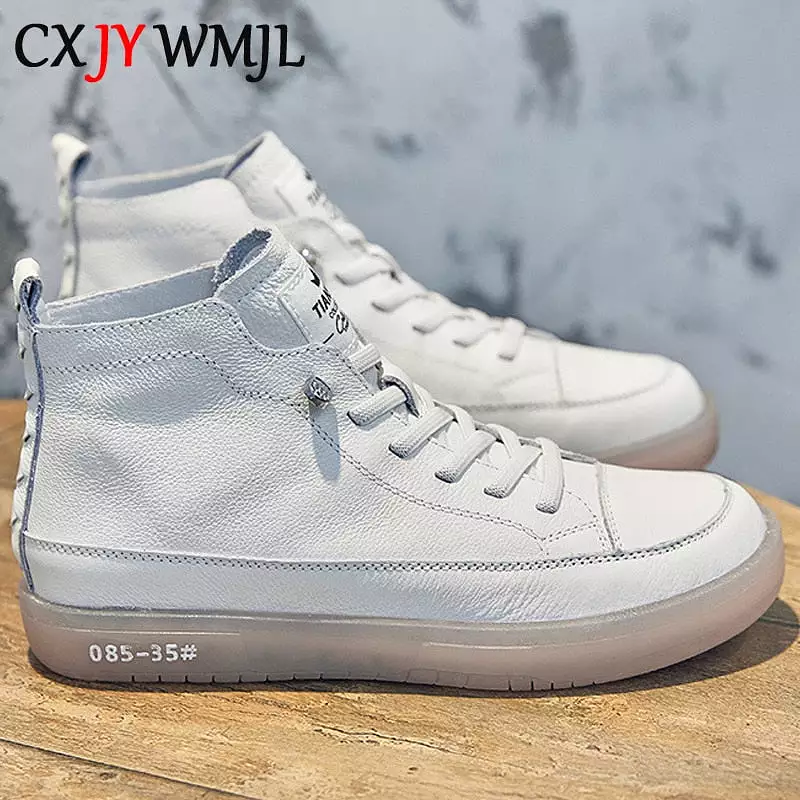 Women Genuine Leather Sneakers Spring High-top Casual Shoes Autumn First Layer Cowhide Ladies High Top Vulcanized Shoes