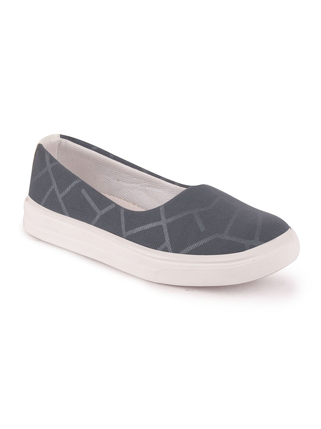 Women Grey Casual Canvas Slip-On Ballerina