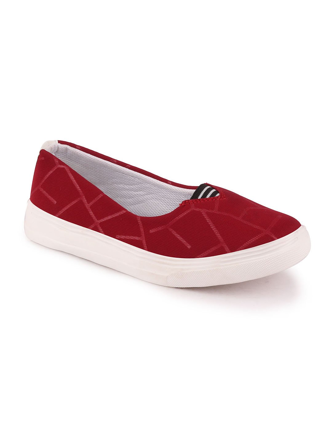 Women Maroon Casual Canvas Slip-On Ballerina