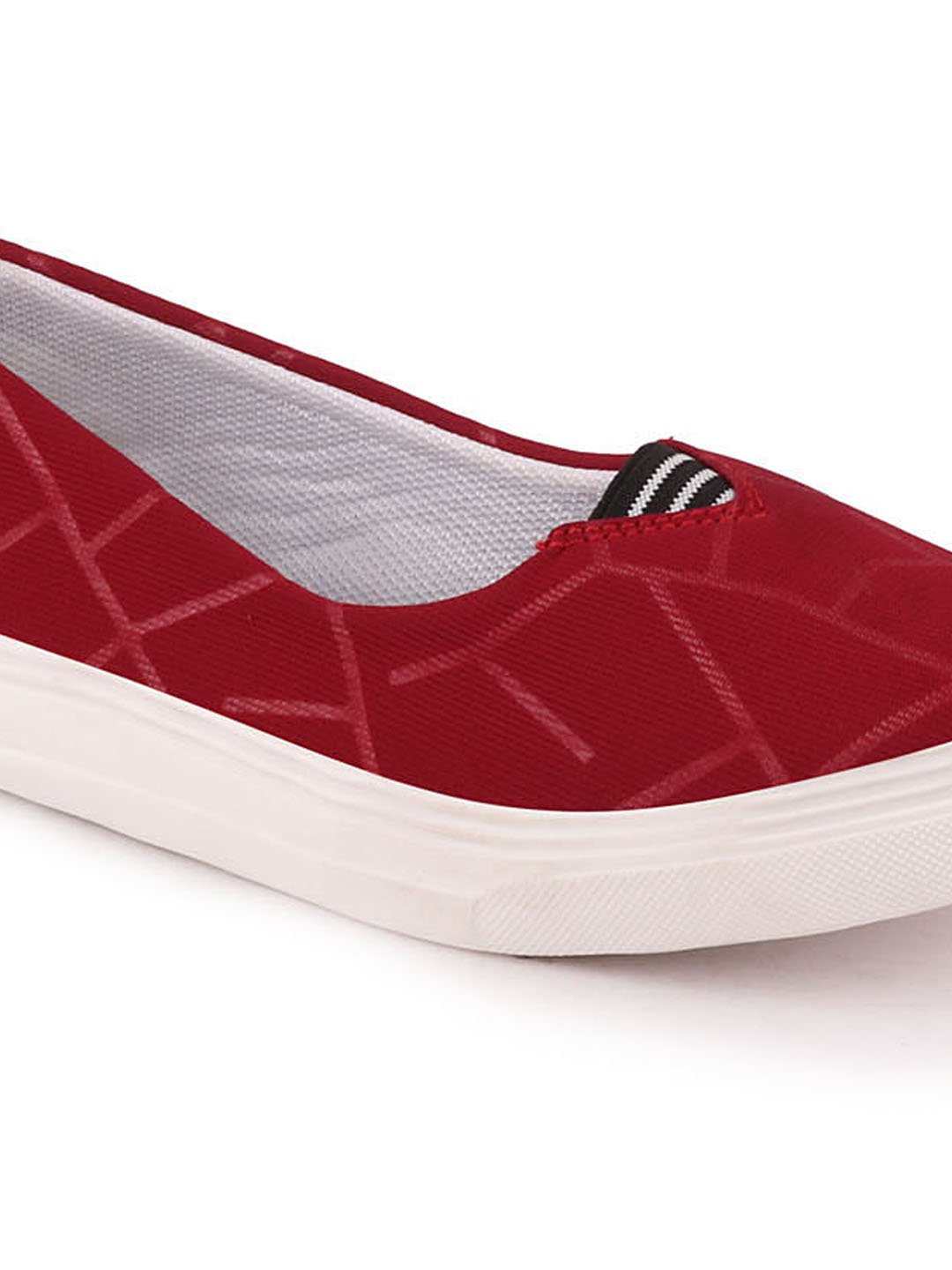 Women Maroon Casual Canvas Slip-On Ballerina