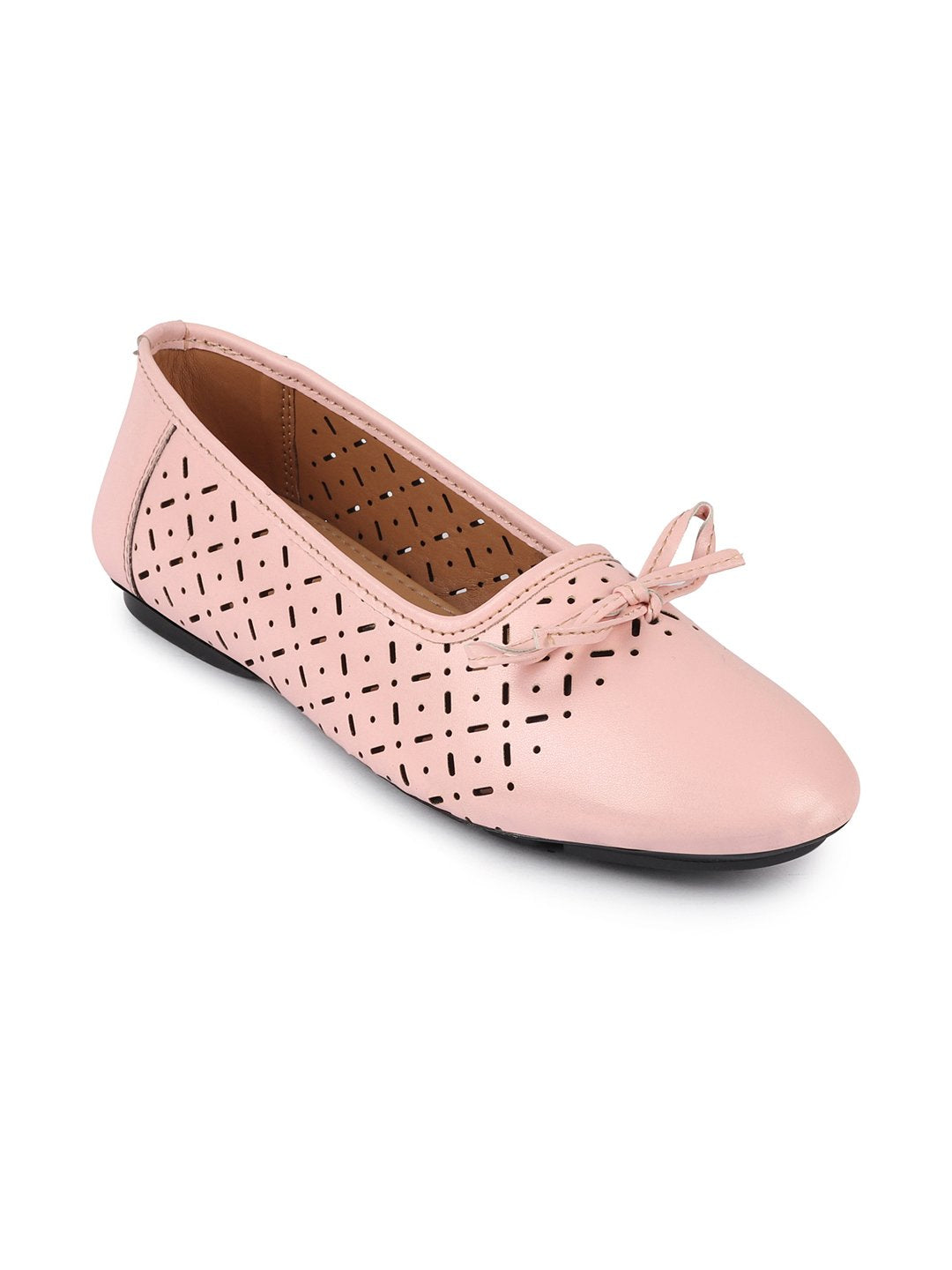 Women Pink Tassel Laser Cut Slip On Ballerina