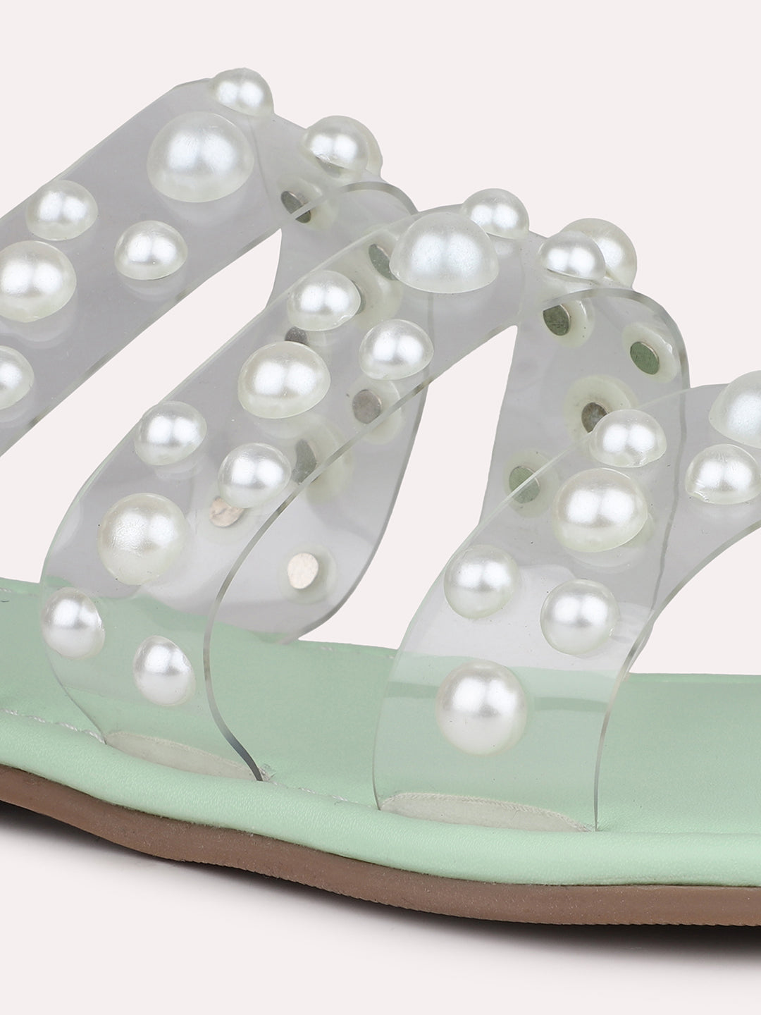 Women Pista Western Embellished Open Toe Flats with Pearl Studded